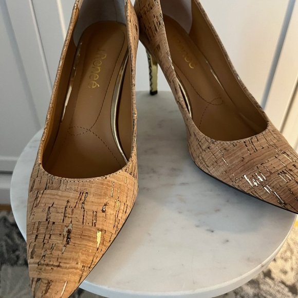 J. Renee Womens 6.5M Marekka Natural Cork/Gold Heels - Picture 2 of 7